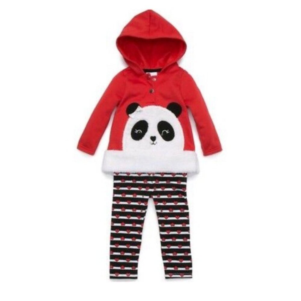 Nannette 2-Pc Red Panda Bear Faux Fur Matching Hoodie & Pants Size 3-6Mos NWT